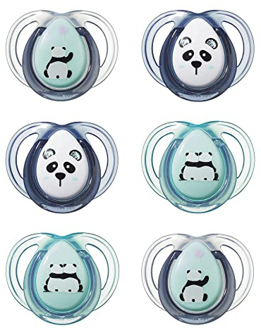 Tommee Tippee Anytime Schnuller, Symmetrische Kiefergerechte Form, BPA-freies Silikon, 0-6 Monate, 6er-Set Pip der Panda