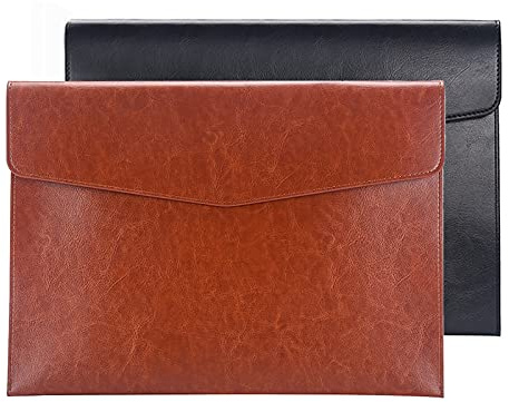 Enyuwlcm PU Leather A4 File Folder Document Holder Envelope Folder Case with Snap Closure for Receipt Contract Black&Brown