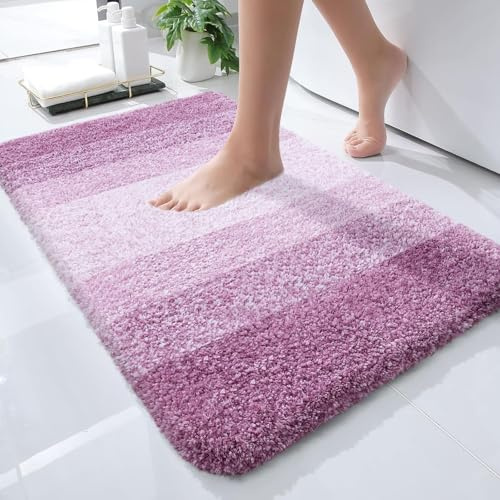 OLANLY Bathroom Rug Mat 24x16, Extra Soft and Absorbent Microfiber Bath Rugs, Non-Slip Plush Shaggy Bath Carpet, Machine Wash Dry, Bath Mats for Bathroom Floor, Tub and Shower, Pinkish-Purple