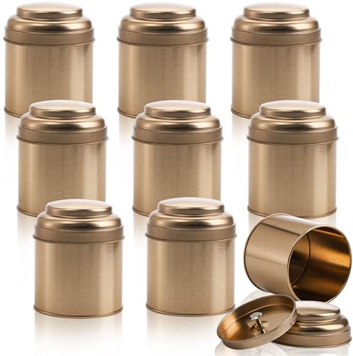 Lawei 9 Pack Tea Tins Canister with Airtight Double Lids, Mini Tea Storage Containers Round Tin Can Box for Storage Tea Coffee Sugar Loose Leaf, 8 Fluid Oz, Rose Gold