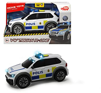 Dickie Toys 203714013033 - Svensk VW Tiguan R-Line Polisbil med frihjul, ljus och ljud - 25 cm, Från 3 år, Batterier Ingår