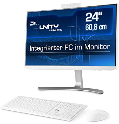 All-in-One-PC CSL Unity U24W-AMD, 60,5 cm (23,8 Zoll, 1920x1080 Full HD) - Leistungsstarker AIO (AMD Ryzen 7 5700G CPU 8x3800 MHz, 2000 GB SSD, 32 GB DDR4-RAM, Windows 11 Home), weiß