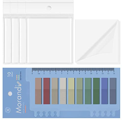 ABAOABAO 400 Blätter Transparente Haftnotizen, Sticky notes transparente, Starke Klebrigkeit, Wasserfest und Wiederbeschreibbar, mit Transparentes Skalenlineal ，Für Büros, Haushalte und Studenten