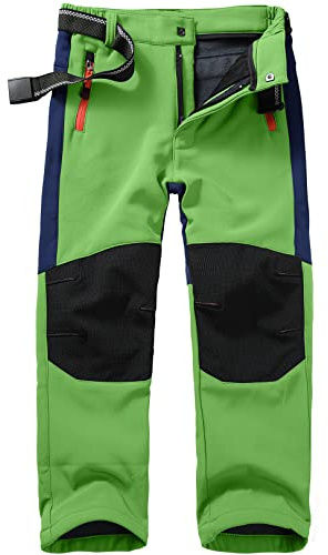 yeyity Kinder Softshellhose Skihose Gefüttert Cargohose Wasserdicht Thermohose Jungen Mädchen Schneehose Winter Outdoorhose Wanderhose(16010,Green,L)