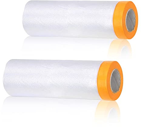 Jetisva 2 Roll 3 * 14m Plastic Sheets for Painting,Dust Sheets for Decorating Self Adhesive,Waterproof Carpet Floor Protection Film,Drop Masking Film Car Painting Tape,Dustproof Furniture Cover Sheet