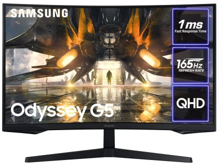 Samsung Odyssey LS32AG550EPXXU 32 AG550 1000R QHD Curved Gaming Monitor - 165Hz, 1ms, 2560 x 1440p QHD, Freesync Premium, HDR10, HDMI, Displayport
