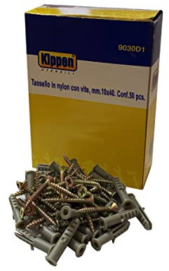 Kippen 9030D1 Confezione da 50 Tasselli in Nylon con Viti. Misura 10x40 mm