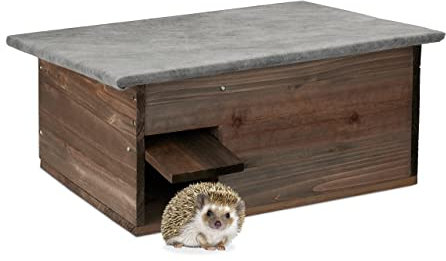 Relaxdays Igelhaus, Igelbau mit Boden, Rattenklappe & Labyrintheingang, Holz, Igelhütte, HxBxT: 20 x 45,5 x 33 cm, braun