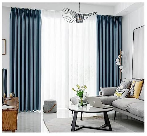 Homxi Lichtdichte Vorhänge 2er Set 2 x 132W x 214H cm,Blickdichte Vorhänge Wohnzimmer Blau Einfarbig Gardinen mit Hakenaufhängung