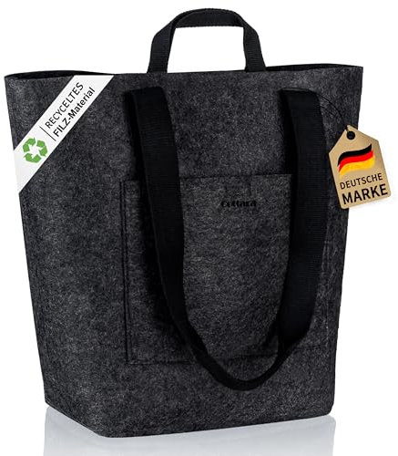 COTTARA® Filztaschen Shopper groß | Große Filztasche mit Fächern | Nachhaltige Einkaufstasche Filz aus recyceltem PET Material | Ideal als Tragetasche, Freizeittasche oder Filzshopper | grau 40L