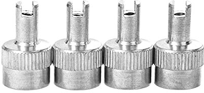 4 Stück Metall-Schlitz-Ventilkappen mit Ventilkern-Entferner, Radkappen, Auto-Ersatzteile, Ventilkernentferner, Radkappen (Silber)