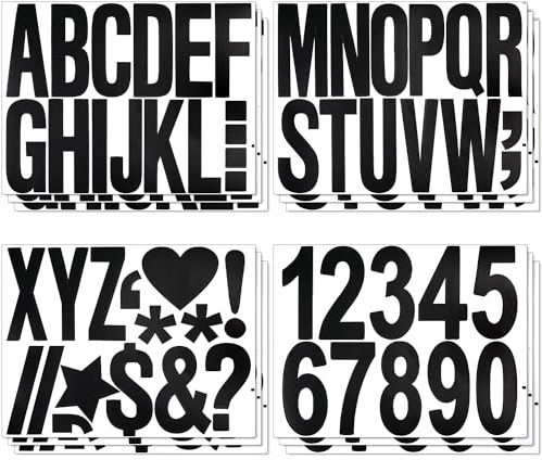 12 Hojas Pegatinas de Números y Letras Adhesivas, 10cm Vinilo Pegatinas Alfabeto Fuente Grande Pegatinas Letras Decoraciones para Manualidades Letreros Pósteres Ventanas (Negro)