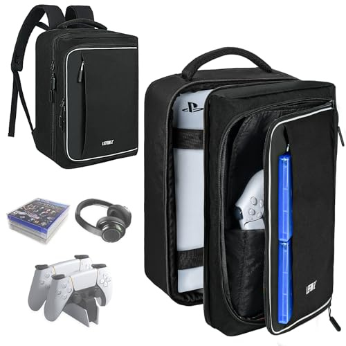 IVODEELA PS5 Rucksack,PlayStation 5 Tasche,Große Reise Tragbar Tasche Aufbewahrung Kompatibel mit PlayStation 5 Konsole,PS5 Disk,Laptop,Headset,Ladegerät und Zubehör,Konsolentasche für PS5 Controller