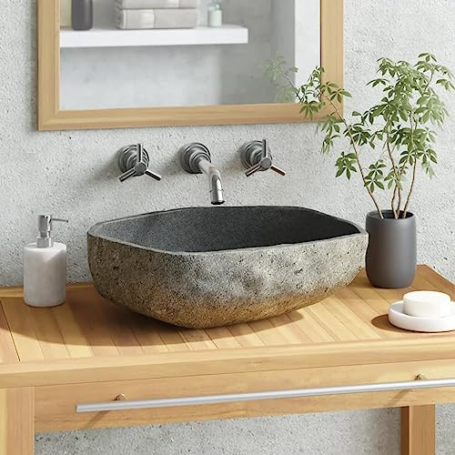 FOZICV Lavabo Taupe 52x40x15 cm Pietra di Fiume Lavandino da Bagno Lavabo da Bagno Lavabo in Pietra di Fiume Lavandino Lavabo Mobili da Bagno Moderno Lavabo da Appoggio Lavabo da Appoggio