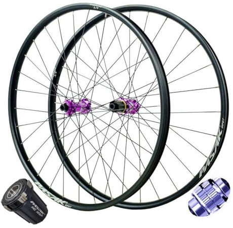 Fahrrad Laufradsatz Aluminiumlegierung 26/27,5/29 Zoll, 54T Central Lock Hybrid 4 Abgedichtete Lager Mountainbike Felge Steckachse 148MM for 7/8/9/10/11/12 Geschwindigkeit 1950g (Farbe : Purple-A Hub