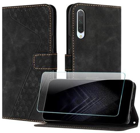 JayModCase Funda para Xiaomi Mi A3 / Mi CC9e, PU Piel Flip Carcasa con [Xiaomi A3 Protector de Pantalla] Cierre magnético Soporte Plegable Tarjetas y Cartera (Negro)