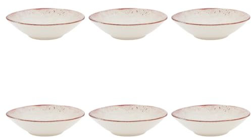 Artime - Lot de 6 Assiettes Creuses, Assiettes en Céramique beige et Rose, Chic, Assiette à pâtes, Adapté Lave-Vaiselle et Micro-onde