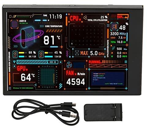 KIMISS Versatile Monitor della Temperatura del Computer 3,5 Pollici IPS Dimmerabile Doppia USB C Editor di Temi Personalizzabile Monitor Dati CPU PC per Tempo GPU per