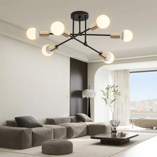 YOODI Lampadario Industriale, 6 Luci Plafoniera Sputnik Vintage, E27 Moderno Lampada da Soffitto in Ferro per Camera da letto, Soggiorno, Sala da Pranzo, Diametro 52 cm (Lampadina non inclusa)