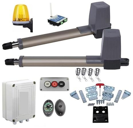 Kit de abridor automático de puerta corredera, Operador de motor de abridor de puerta batiente dual de 300 kg y 24 V CC (fotocélula, lámpara, teclado, abridor de puerta gsm, cerradura de puerta opcion