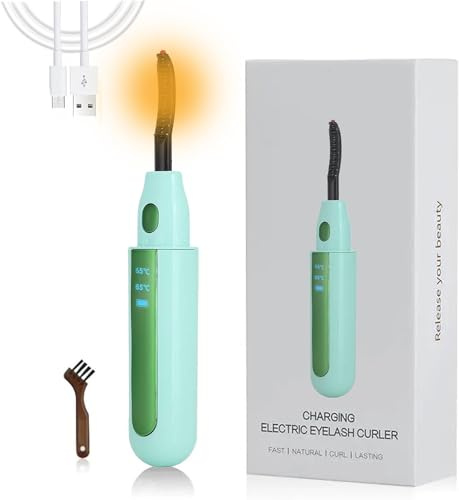 Beheizte Wimpernzange, USB Wiederaufladbare Wimpernzange, 2 Gang Temperaturregelung mit LED-Anzeige Mini Lash Curler für Frauen Mädchen Schnelles Aufheizen Curling (Grün)