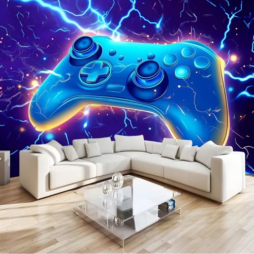 Blau Fototapete Gamepad-Controller Wandtapete Wohnzimmer 3D Effekt Schlafzimmer Tapeten Vliestapete Moderne Jungen Mädchen Flur Wandtapete Motivtapeten B250 x H175 cm