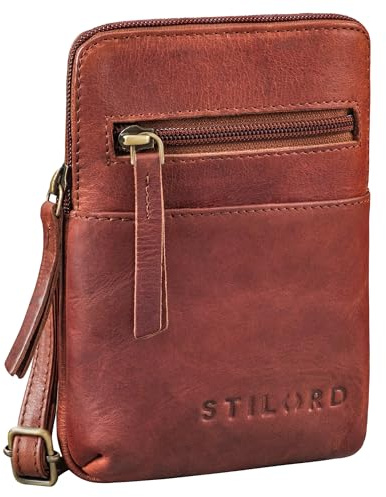 STILORD Indie Brustbeutel Damen Herren Leder klein - Vintage Festival Tasche - Echtleder Brusttasche - Kleine Handytasche Aus Echt Leder Farbe:Porto - Cognac