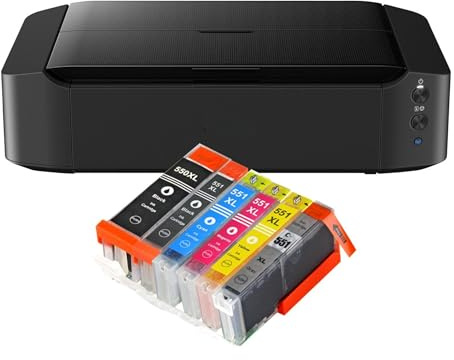 IC-Office IP8750 Farbtintenstrahl Drucker (Drucken, CD-Druck, A3, WLAN, AirPrint) schwarz + 6 XL Tintenpatronen