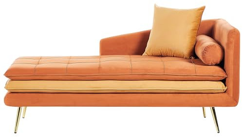 Beliani Ré­ca­mi­e­re Samt orange mit goldenen Beinen rechtsseitig Gonesse