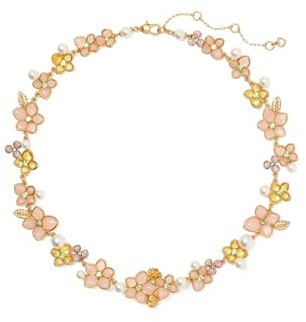 kate spade new york Pastel Petals Necklace, One Size, Brass,CZ, Semi-precious dyed rose quartz, czech stone, Cubic Zirconia