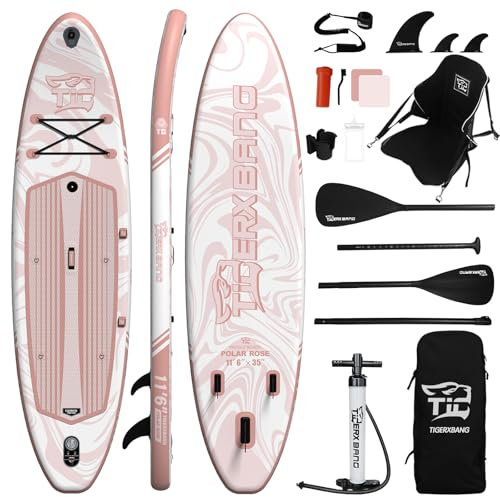 TIGERXBANG Aufblasbares Stand Up Paddle Board 353×89×15cm mit komplettem Zubehör, Premium große Paddle Boards für Erwachsene/Jugendliche, Paddle Board Polar Rose Collection