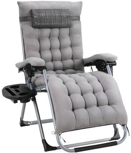 TLGREEN transats Jardin extérieur Pliables, Bain de Soleil avec Coussin, Fauteuil élargie, Dossier réglable, Porte-gobelet, Charge Max 160 kg, pour Jardin,terrasse, Piscine (Gris)