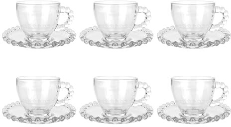 IlGruppone Set 6 Tazzine da tè Cappuccino in Vetro con Piattino Eleganti 210 ML Lavabili in Lavastoviglie Trasparenti Certificate Contatto Alimentare in Elegante Confezione Regalo Ricamate Colazione