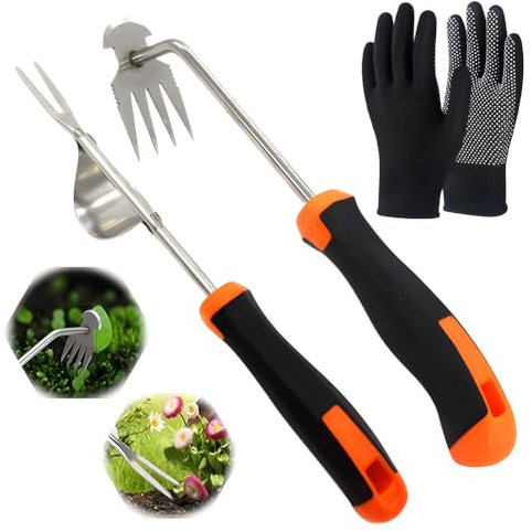 PASLFC Gartenarbeit Hand Unkrautstecher,Unkraut Entferner Gerät Edelstahl,Entwurzelungswerkzeug,Handjätgerät,Wurzeljäter,Gartenwerkzeug Unkrautstecher,Manual Weeders,Unkrautjäter mit Stiel