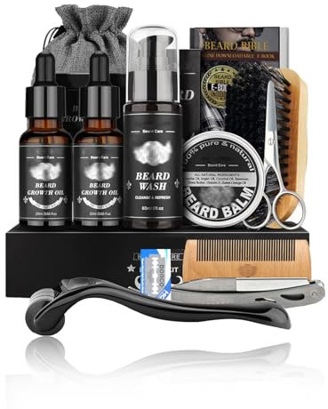 Bartpflege Set FüR MäNner,12-In-1 Bartwachstums Kit Mit Bartroller,60ml Bartshampoo,Bart Wachstum,Rasiermesser Herren,BartöL,BartbüRste,Bartschere,Geschenk FüR MäNner FüR Vatertag Christmas