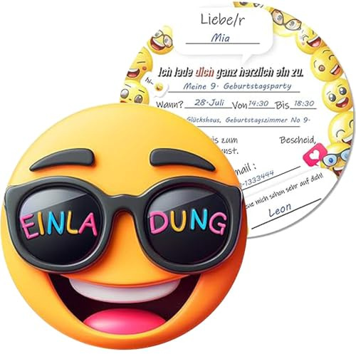 PASLFC 30 Stück Smiley Einladungskarten Geburtstag, Einladungskarten Geburtstags, Witzige Rund Ausdruck Einladung für Geburtstag Abschlussball Weihnachtsfeier