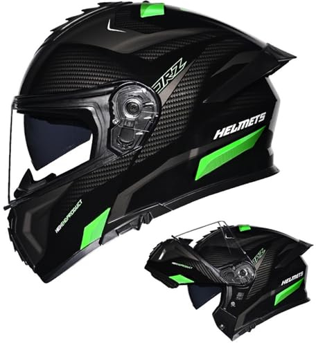 MODRYER Casco Integrale da Moto, Flip-up, ECE, con Doppia Visiera, Unisex Adulti Adolescenti per Moto da Cross, ATV, Fuoristrada, MX Racing, Quad,Green-M/55~56cm