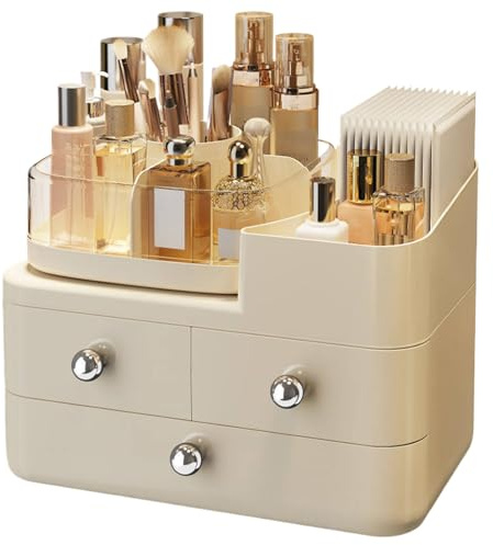 Organizer per trucchi, contenitore per cosmetici, cestino rimovibile con design a cassetto, di divisori multipli, 29 x 19 x 23 cm, ideale per lavandino, toeletta e bagno