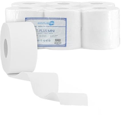 SIMPLETEK - 12X Rotoli di Carta Igienica Lavamani 609 Strappi 2 Veli Compatibile con Jumbo Dispenser da Bagno Ufficio Officina Industriale Professionale