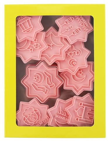 Gettimore Eid Mubarak Ausstechformen-Set, Laterne, Kamel, Stern, Mond, wiederverwendbar, PP-Backwerkzeuge für Ramadan und festliche Leckereien, Rosa, 10 Stück