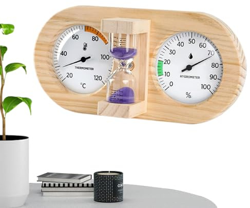 Thermomètre pour Sauna | Moniteur De Température Avec Compte À Rebours 15 Minutes | Minuteur à Sable Murale avec Cadre en Bois 15 Minutes | Pour Maison, Garage, Bureau, Chambre et Salle de Classe