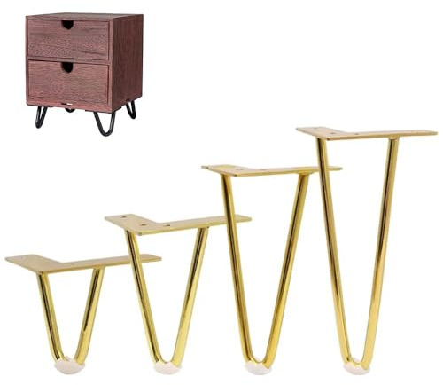 GSKFXJ 4 Stück Haarnadel Ersatzbeine Für Couchtisch Möbelfuß Ersatz Tischbeine, Metallschrankbeine Mit Gummipads, Tischkufen Für TV-Board Sofa Schränke Nachtständer(Gold,30cm/11.8in)