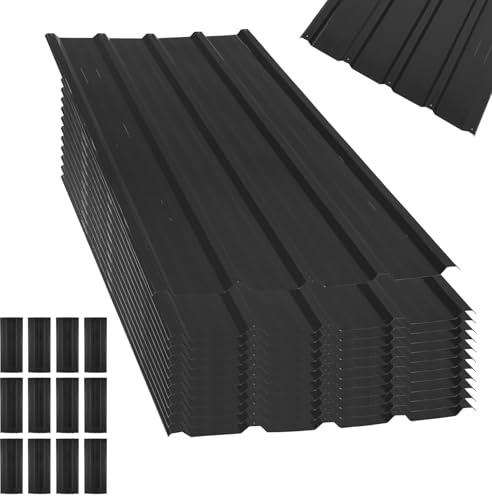 Teodute 12 Pezzi Lamiera Zincata, 110 x 42cm 11 m² Onduline per Coperture Tettoie, Facili da Installare, Ondulina per Tettoie per Auto Casette da Giardino e Decorazioni Murali (Nere)