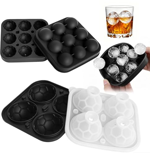 2 stycken isbitsform silikon med lock, 9 fack och 4 fack fotboll isbollsform BPA-fri, silikonform isbitsboll rund för whisky, cocktails, vin, juice och bourbon