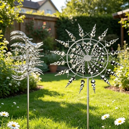 Magische Windmühle 30cm, 3D Windrad Garten Metall, 360° Kinetischer Windspinner,Windräder Windspiel für Garten, Terrasse, Landschaft, Rasen (Farbig)