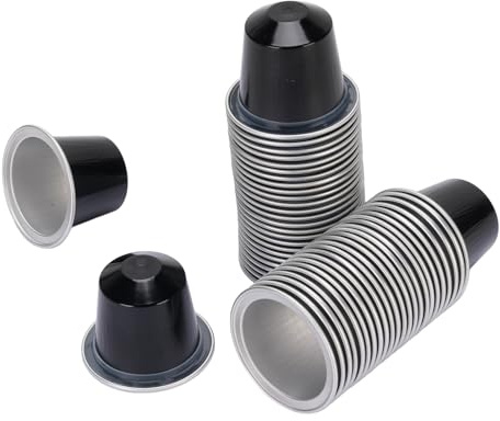 Generic Förseglingslock för Kaffekapsel Av Aluminiumfolie med 15 Ml Kaffekapslar och Sked för Färskt Kaffe 50 st. (Svart)