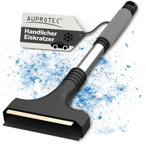 AUPROTEC Grattoir à Glace avec Racloir en Laiton Gratte-Givre Pare Brise + Raclette de Caoutchouc et Poignée antidérapant Outil d'hiver A 11 - Couleur Noir