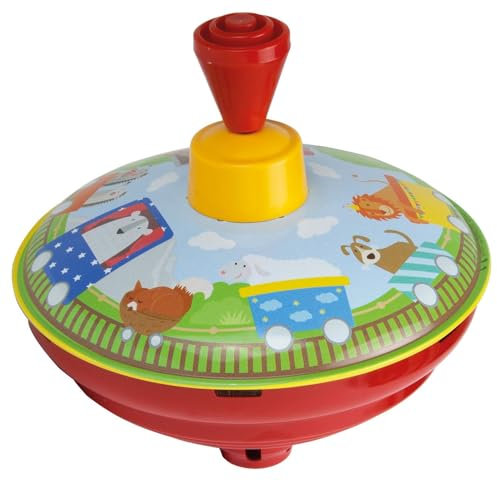 Bolz 52583 Brummkreisel Zug 13 cm, Blech Schwungkreisel, klassischer Pumpkreisel, Blechkreisel mit Eisenbahn Motiv, Kreisel mit Standspitze, Spielzeugkreisel für Kinder ab 18m+, Bunt