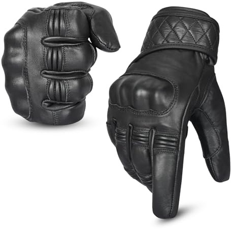 Hand Fellow Guantes de Cuero para Motocicleta, Guantes de Verano con Nudillos Duros con Pantalla táctil/Guantes de Invierno a Prueba de Agua (Invierno no Perforado, X Large)