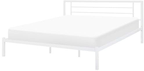Beliani Metallbett weiß mit Lattenrost 180x200 cm hohes Kopfteil Doppelbett modern Cusset
